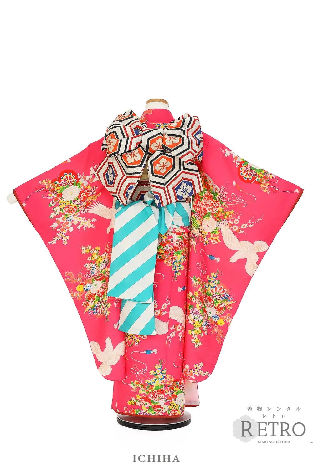 七五三　7歳　アンティーク 7歳七五三レンタル アンティーク復刻 幸福鳩 ピンク